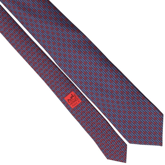 Hermes Men's Silk Tie Equestrian Geometric Pattern 606009 | Necktie Cravate