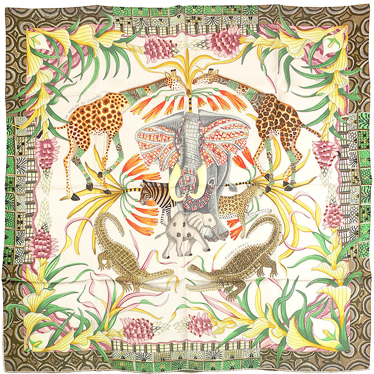 Hermes Scarf "Marche du Zambeze" by Ardmore Artists 90cm Silk