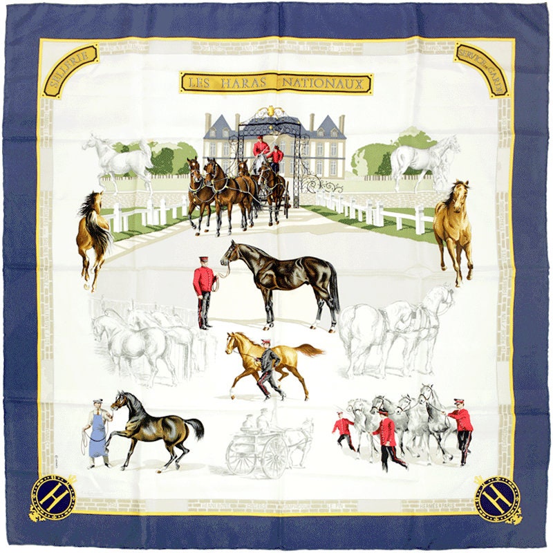 Hermes Scarf "Les Haras Nationaux" by Hubert de Watrigant 90cm Silk | Carre Foulard