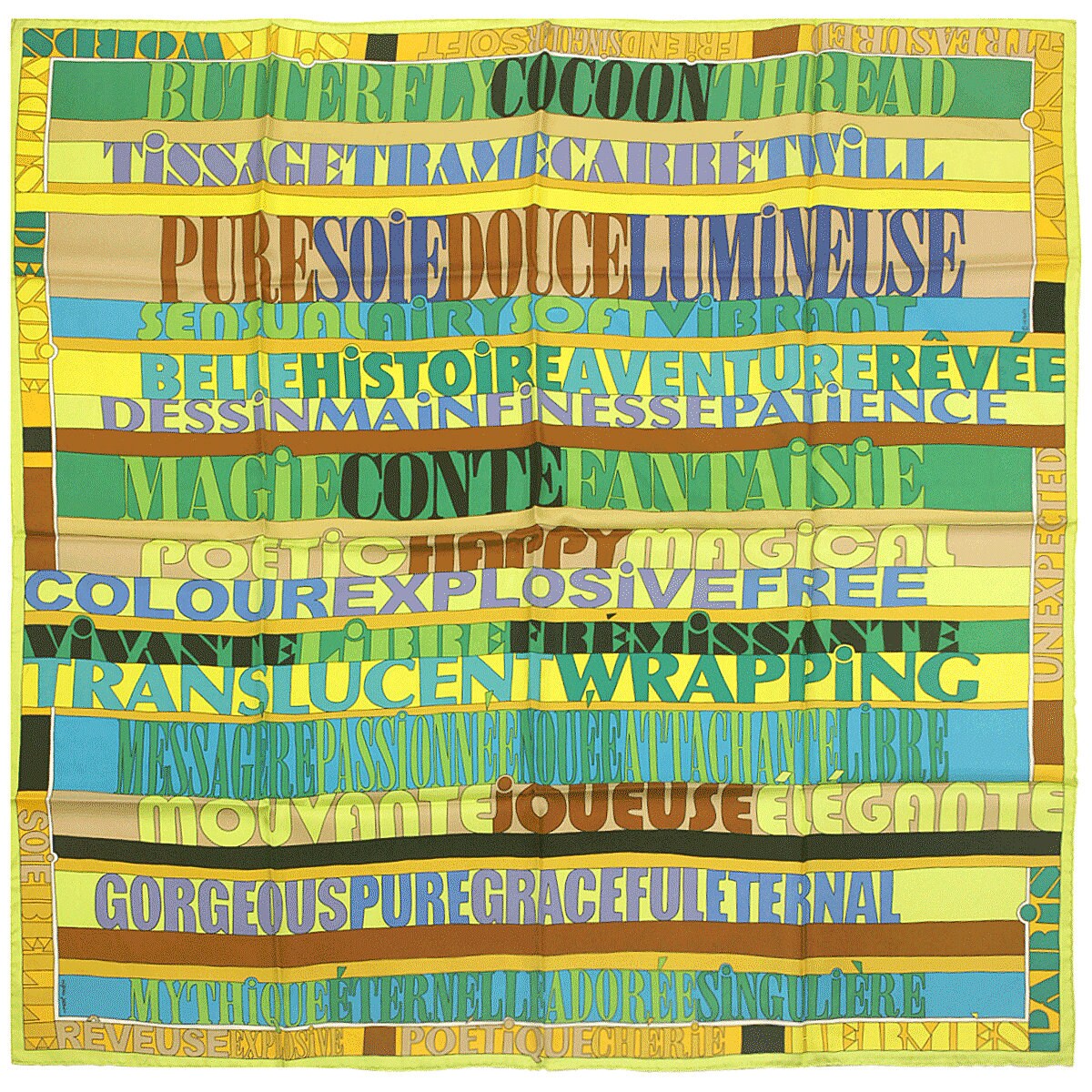HERMES Mots de Soie シルクの詩 シルク スカーフ 75×75 Hermes Scarf 
