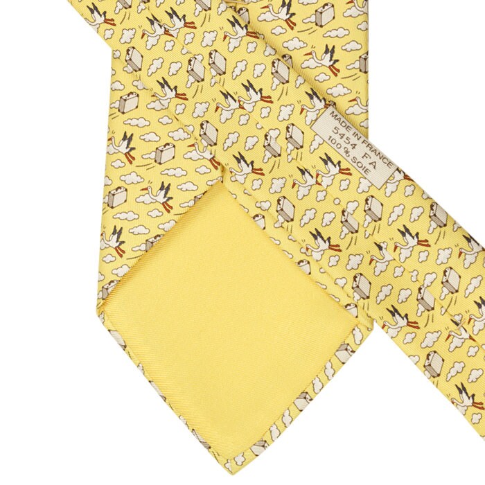 Hermes Men's Silk Tie Whimsical Storks and Briefcases Pattern 5454 | Necktie Cravate