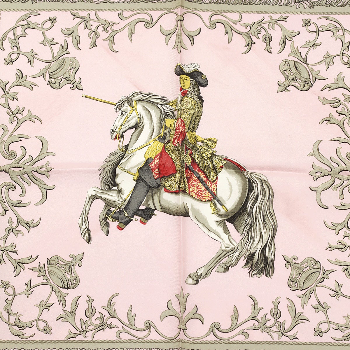 最終価格 エルメス カレ LUDOVICUS MAGNUS ルイ14世 シルク エルメス カレ90 LVDOVICVS MAGNVS 白い馬に跨ったルイ14世 スカーフ