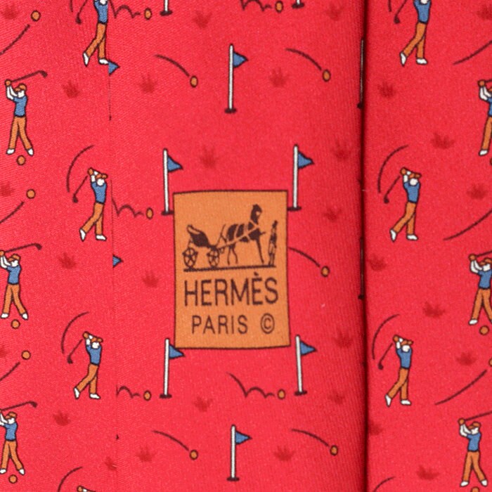 Hermes Men's Silk Tie Golfers Teeing Off Pattern 5485