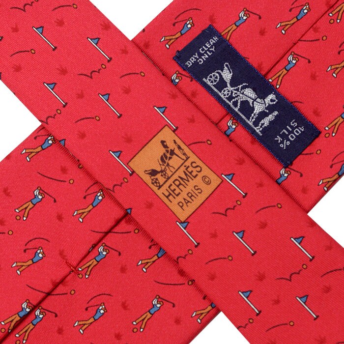 Hermes Men's Silk Tie Golfers Teeing Off Pattern 5485