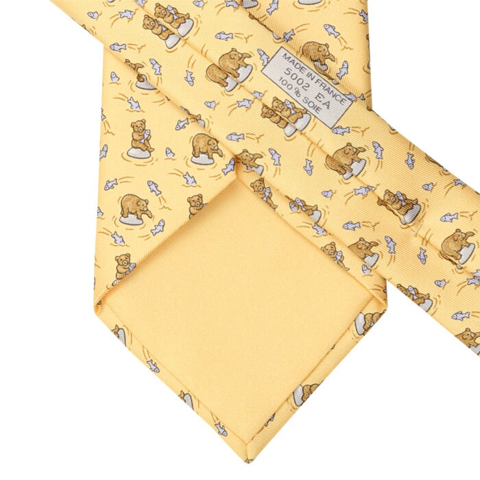 Hermes Men's Silk Tie Whimsical Bears and Fish Pattern 5002 | Necktie Cravate