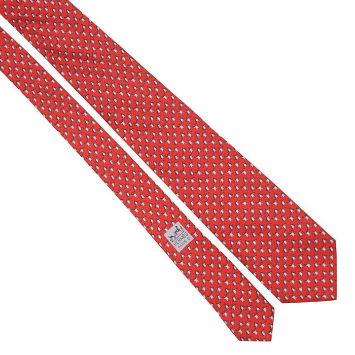 Hermes Men's Silk Tie Whimsical Penguins Pattern 605988