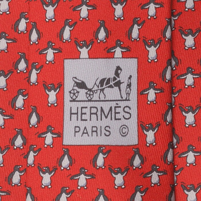 Hermes Men's Silk Tie Whimsical Penguins Pattern 605988 | Necktie Cravate