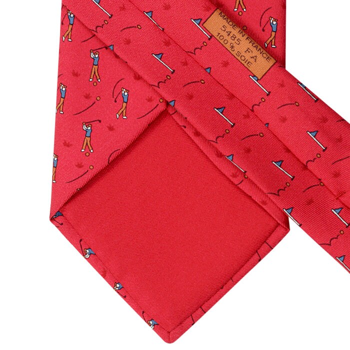 Hermes Men's Silk Tie Golfers Teeing Off Pattern 5485