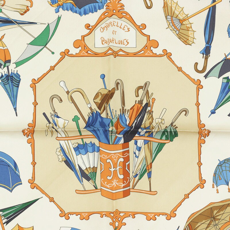 Hermes Scarf "Ombrelles et Parapluies" by Hubert de Watrigant 90cm Silk | Carre Foulard
