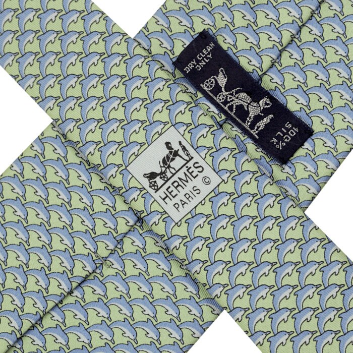 Hermes Men's Silk Tie Whimsical Dolphins Pattern 5022 | Necktie Cravate