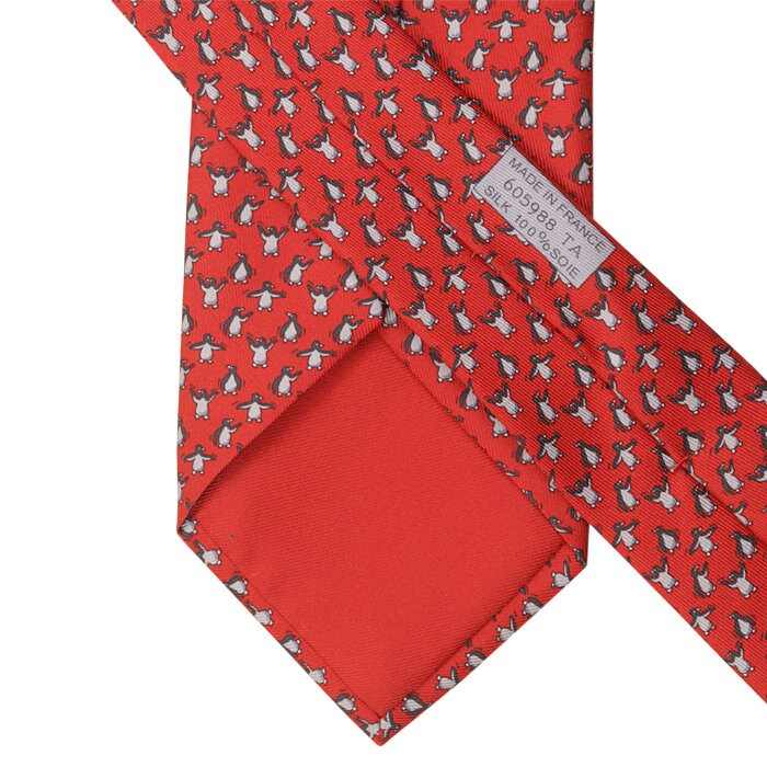 Hermes Men's Silk Tie Whimsical Penguins Pattern 605988 | Necktie Cravate