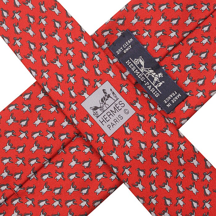 Hermes Men's Silk Tie Whimsical Penguins Pattern 605988 | Necktie Cravate