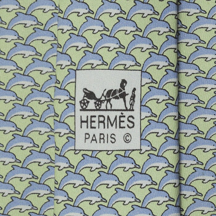 Hermes Men's Silk Tie Whimsical Dolphins Pattern 5022 | Necktie Cravate