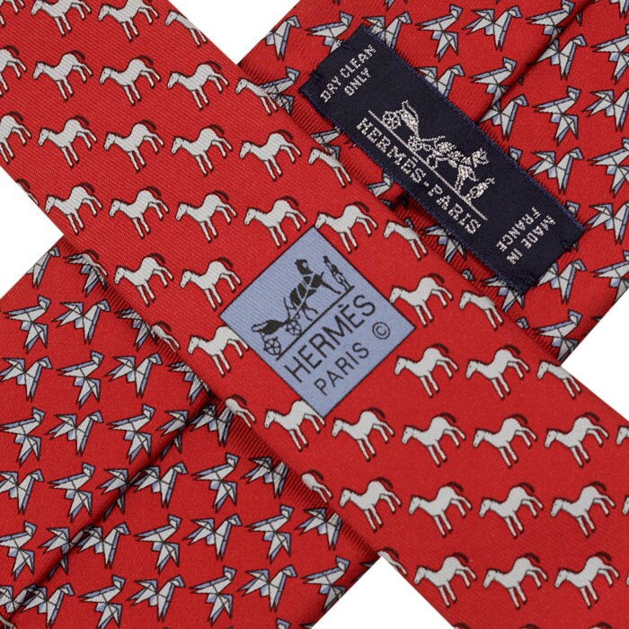 Hermes Men's Silk Tie Whimsical Origami Horse Pattern 625747 | Necktie Cravate