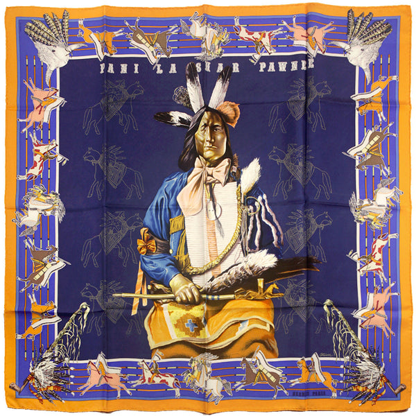 Hermes Scarf "Pani La Shar Pawnee" by Kermit Oliver Wash Carre 90cm Silk