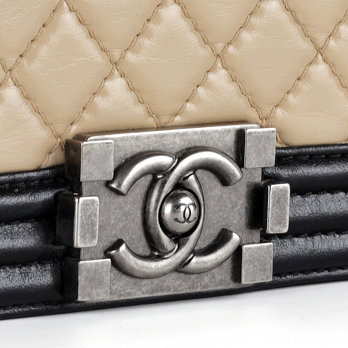 Chanel Boy Bag Two-Tone Lambskin Leather Quilted Medium
